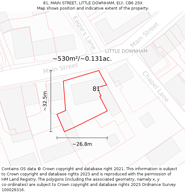 81, MAIN STREET, LITTLE DOWNHAM, ELY, CB6 2SX: Plot and title map