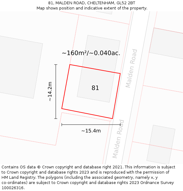 81, MALDEN ROAD, CHELTENHAM, GL52 2BT: Plot and title map