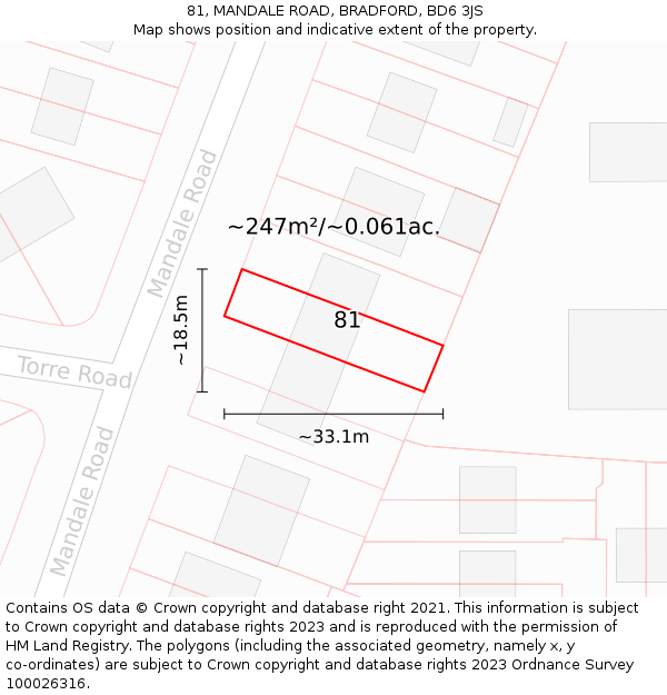 81, MANDALE ROAD, BRADFORD, BD6 3JS: Plot and title map