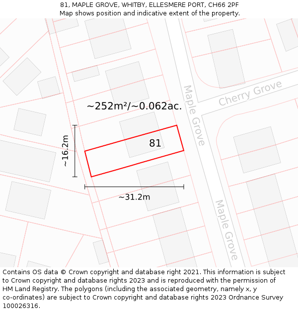 81, MAPLE GROVE, WHITBY, ELLESMERE PORT, CH66 2PF: Plot and title map