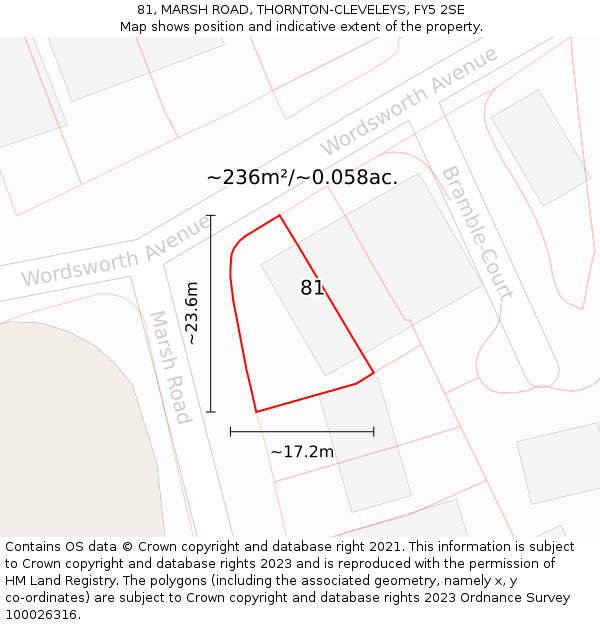 81, MARSH ROAD, THORNTON-CLEVELEYS, FY5 2SE: Plot and title map