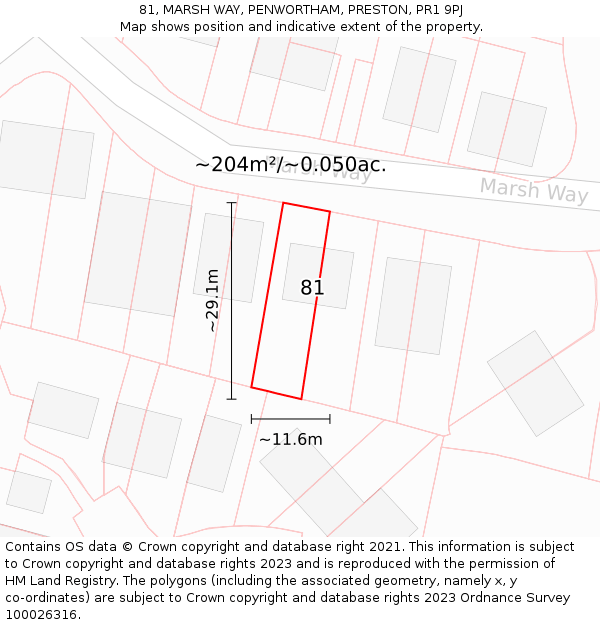 81, MARSH WAY, PENWORTHAM, PRESTON, PR1 9PJ: Plot and title map
