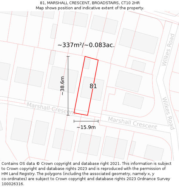 81, MARSHALL CRESCENT, BROADSTAIRS, CT10 2HR: Plot and title map