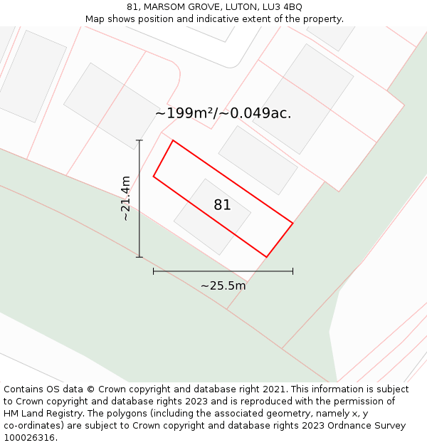 81, MARSOM GROVE, LUTON, LU3 4BQ: Plot and title map
