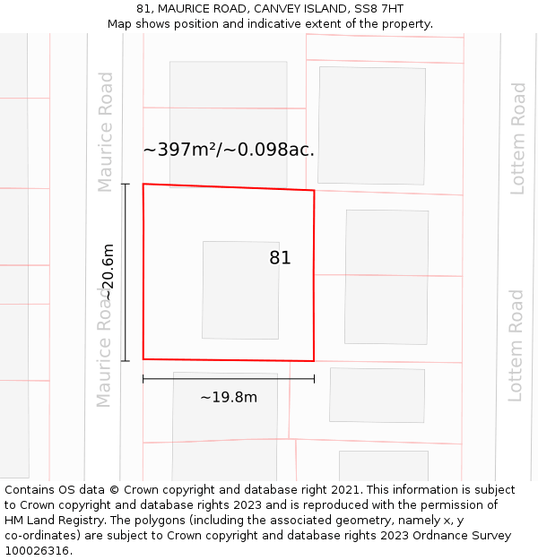 81, MAURICE ROAD, CANVEY ISLAND, SS8 7HT: Plot and title map