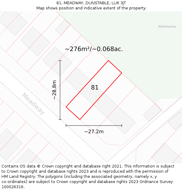 81, MEADWAY, DUNSTABLE, LU6 3JT: Plot and title map