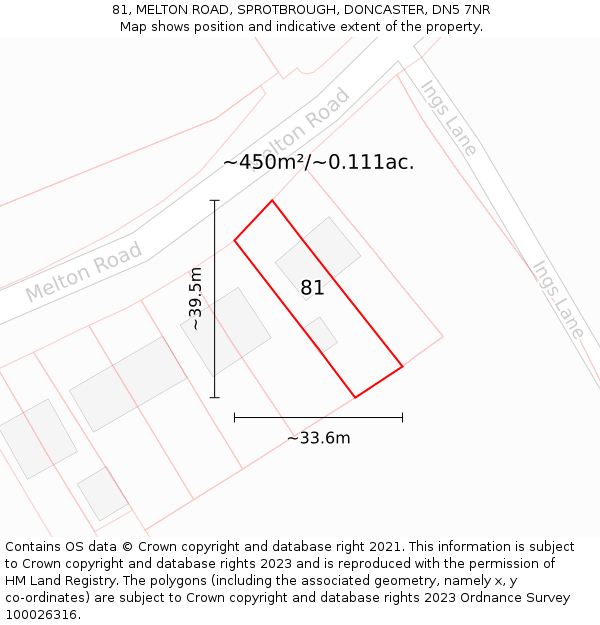 81, MELTON ROAD, SPROTBROUGH, DONCASTER, DN5 7NR: Plot and title map