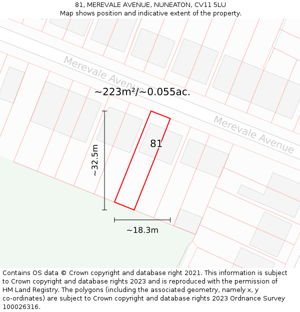 81, MEREVALE AVENUE, NUNEATON, CV11 5LU: Plot and title map