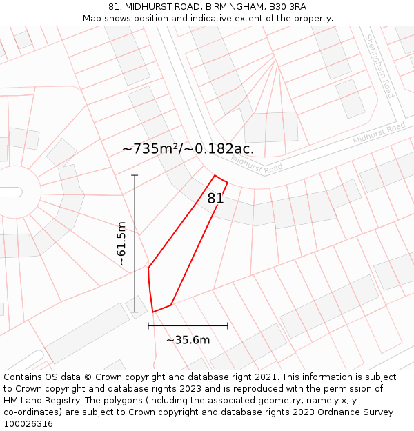 81, MIDHURST ROAD, BIRMINGHAM, B30 3RA: Plot and title map