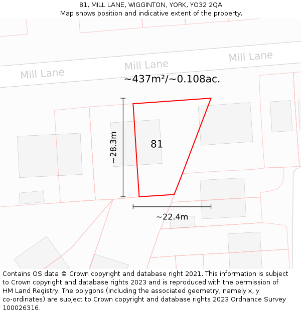 81, MILL LANE, WIGGINTON, YORK, YO32 2QA: Plot and title map