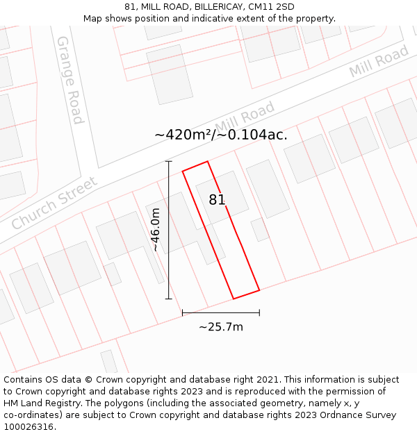 81, MILL ROAD, BILLERICAY, CM11 2SD: Plot and title map
