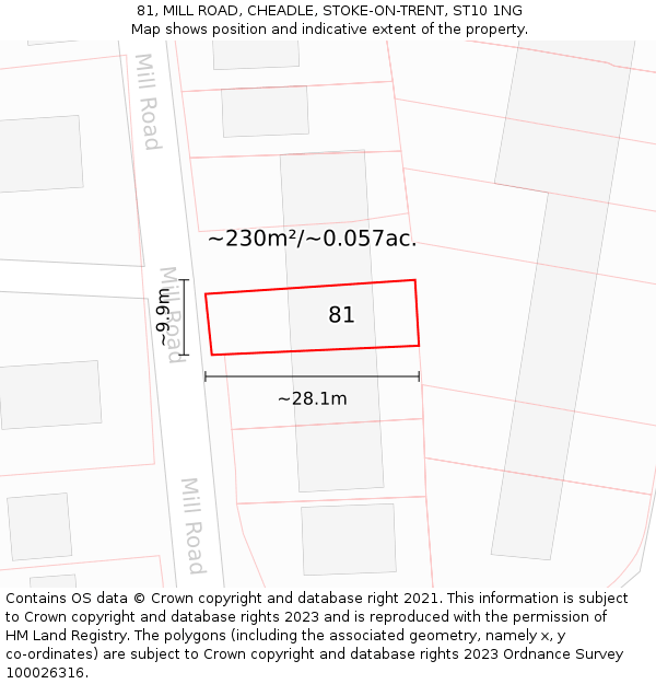 81, MILL ROAD, CHEADLE, STOKE-ON-TRENT, ST10 1NG: Plot and title map