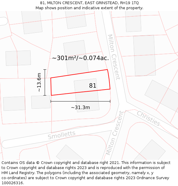 81, MILTON CRESCENT, EAST GRINSTEAD, RH19 1TQ: Plot and title map