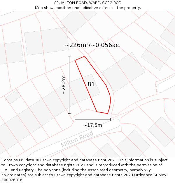 81, MILTON ROAD, WARE, SG12 0QD: Plot and title map