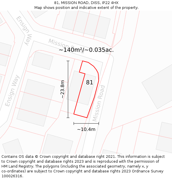 81, MISSION ROAD, DISS, IP22 4HX: Plot and title map