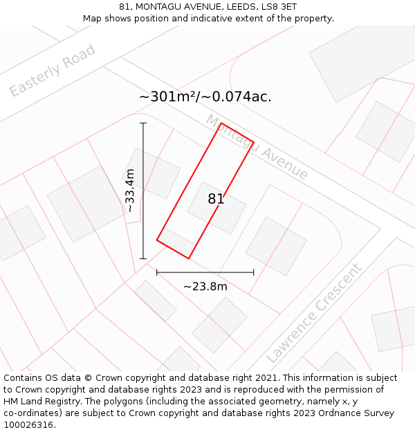 81, MONTAGU AVENUE, LEEDS, LS8 3ET: Plot and title map