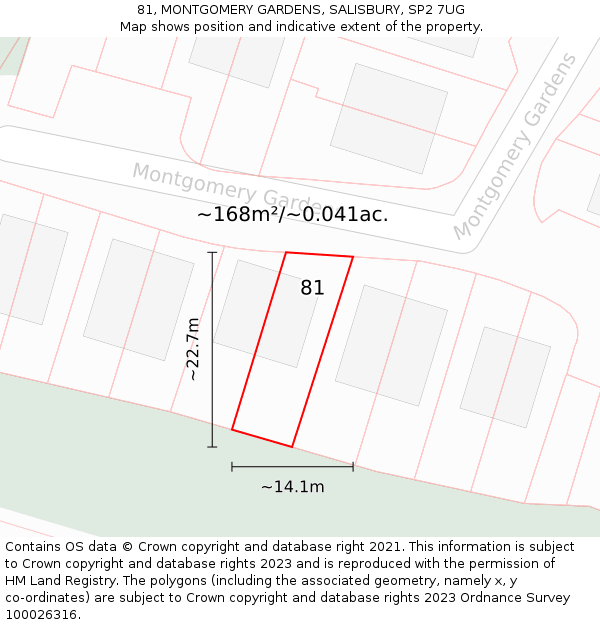 81, MONTGOMERY GARDENS, SALISBURY, SP2 7UG: Plot and title map