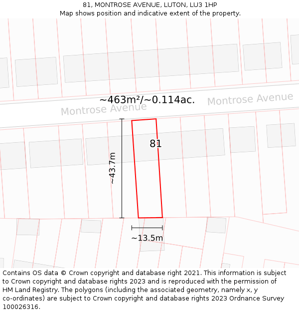 81, MONTROSE AVENUE, LUTON, LU3 1HP: Plot and title map