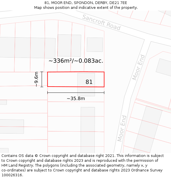 81, MOOR END, SPONDON, DERBY, DE21 7EE: Plot and title map
