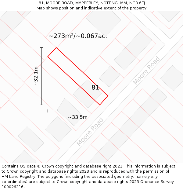 81, MOORE ROAD, MAPPERLEY, NOTTINGHAM, NG3 6EJ: Plot and title map