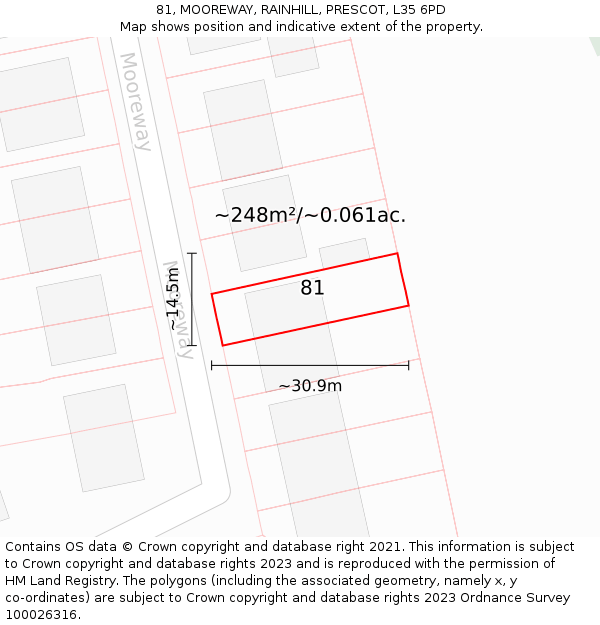 81, MOOREWAY, RAINHILL, PRESCOT, L35 6PD: Plot and title map