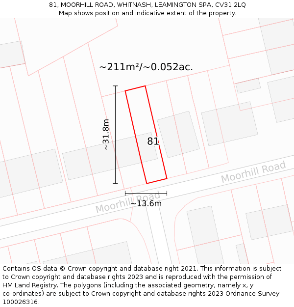 81, MOORHILL ROAD, WHITNASH, LEAMINGTON SPA, CV31 2LQ: Plot and title map