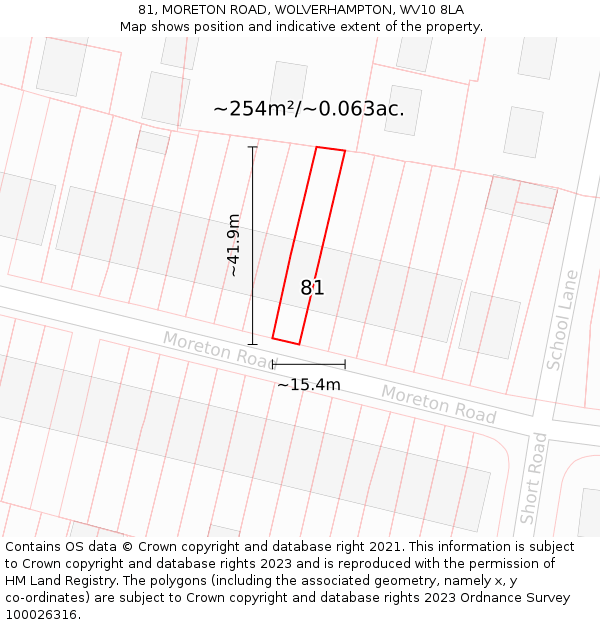 81, MORETON ROAD, WOLVERHAMPTON, WV10 8LA: Plot and title map