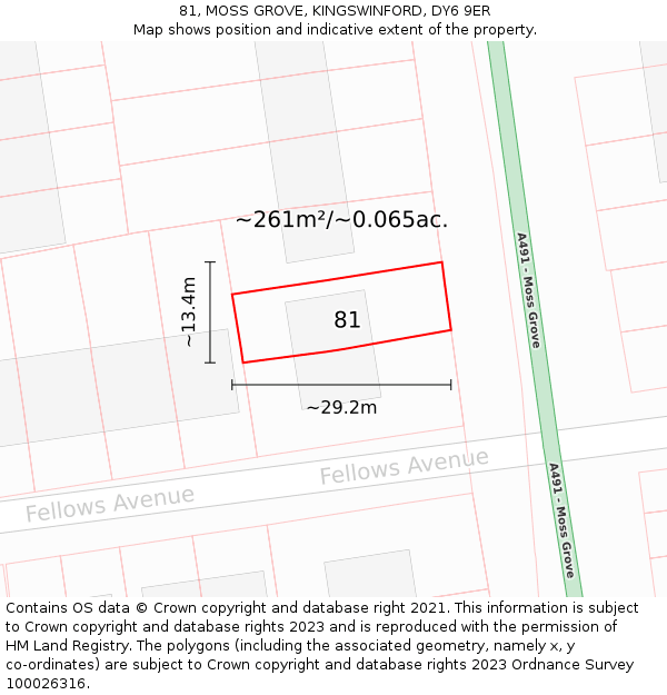 81, MOSS GROVE, KINGSWINFORD, DY6 9ER: Plot and title map