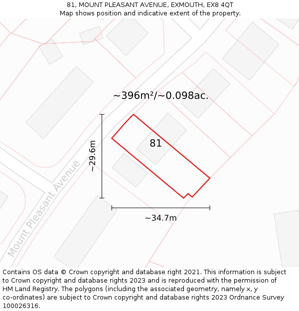 81, MOUNT PLEASANT AVENUE, EXMOUTH, EX8 4QT: Plot and title map