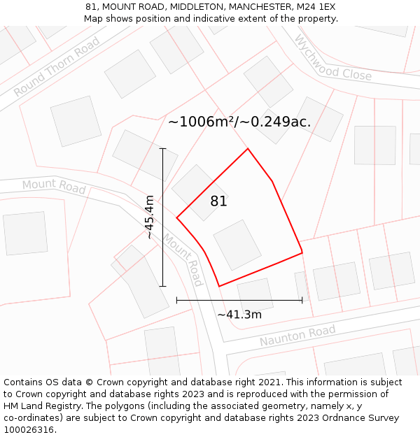81, MOUNT ROAD, MIDDLETON, MANCHESTER, M24 1EX: Plot and title map