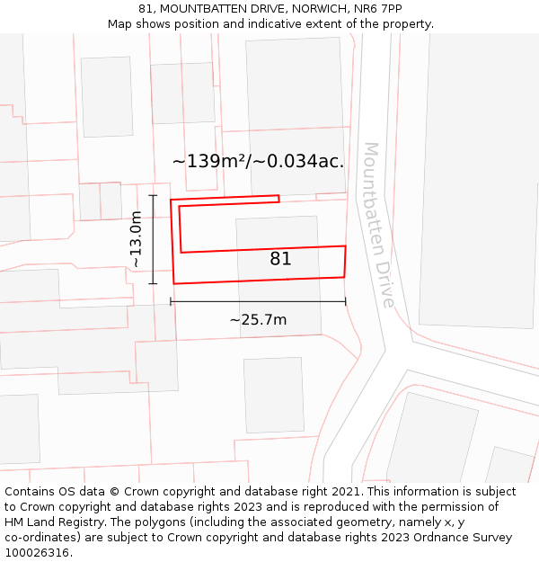 81, MOUNTBATTEN DRIVE, NORWICH, NR6 7PP: Plot and title map