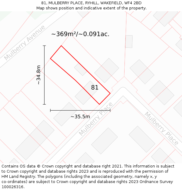 81, MULBERRY PLACE, RYHILL, WAKEFIELD, WF4 2BD: Plot and title map