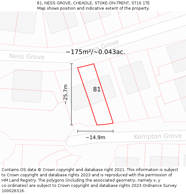 81, NESS GROVE, CHEADLE, STOKE-ON-TRENT, ST10 1TE: Plot and title map