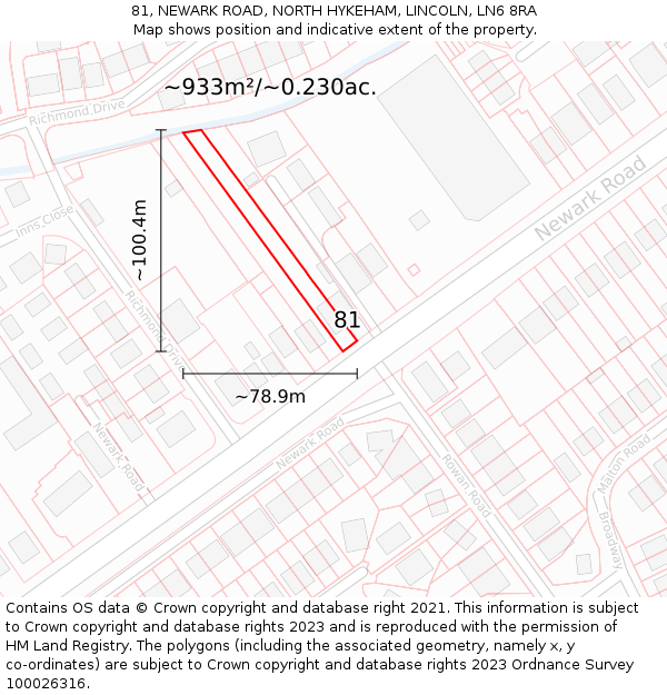 81, NEWARK ROAD, NORTH HYKEHAM, LINCOLN, LN6 8RA: Plot and title map
