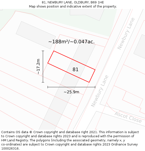 81, NEWBURY LANE, OLDBURY, B69 1HE: Plot and title map