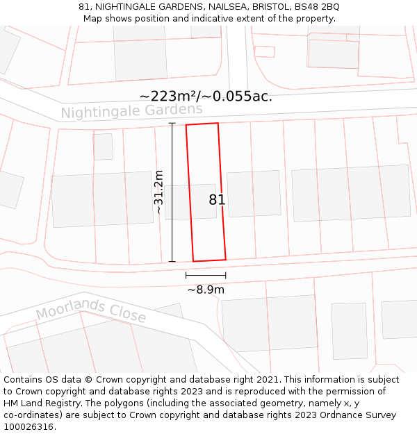 81, NIGHTINGALE GARDENS, NAILSEA, BRISTOL, BS48 2BQ: Plot and title map