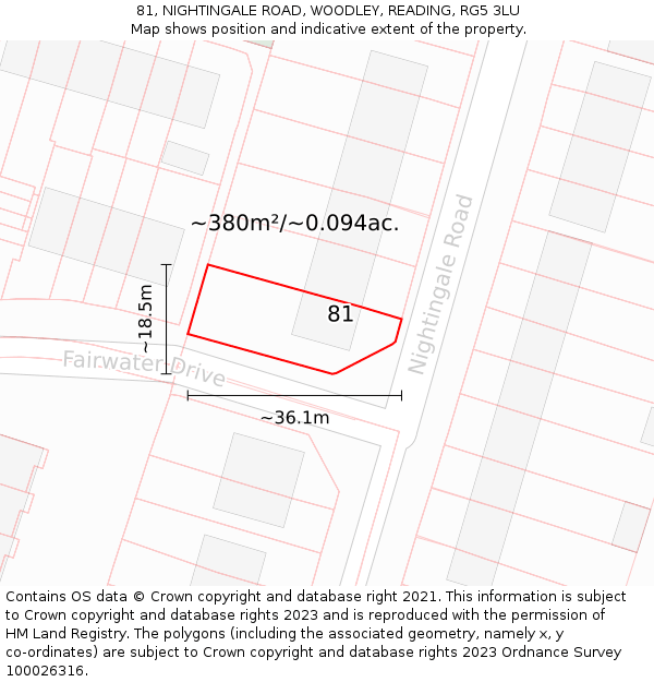 81, NIGHTINGALE ROAD, WOODLEY, READING, RG5 3LU: Plot and title map