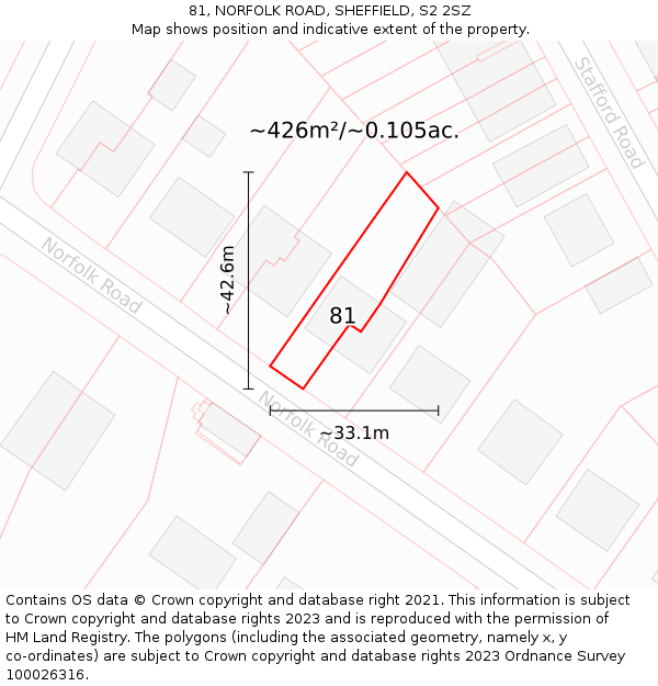 81, NORFOLK ROAD, SHEFFIELD, S2 2SZ: Plot and title map