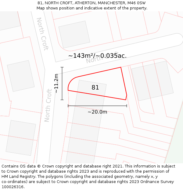 81, NORTH CROFT, ATHERTON, MANCHESTER, M46 0SW: Plot and title map