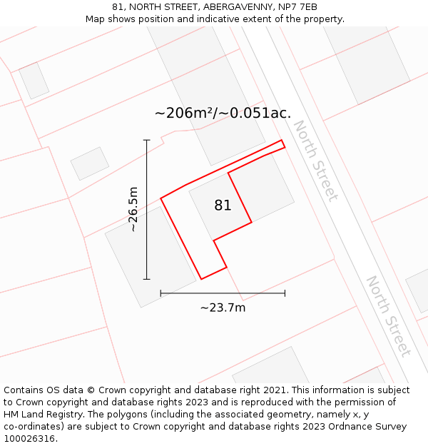 81, NORTH STREET, ABERGAVENNY, NP7 7EB: Plot and title map