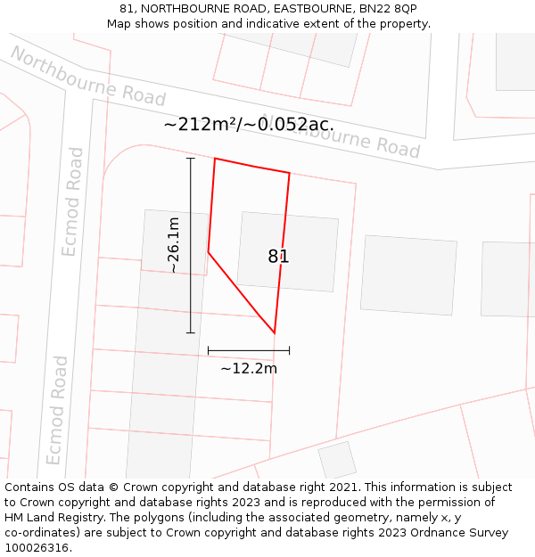 81, NORTHBOURNE ROAD, EASTBOURNE, BN22 8QP: Plot and title map