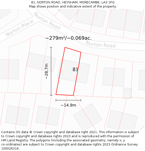81, NORTON ROAD, HEYSHAM, MORECAMBE, LA3 1PG: Plot and title map