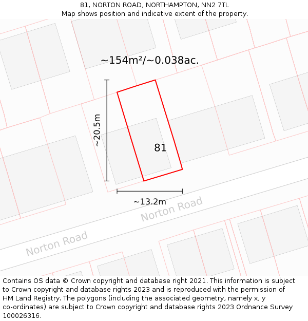 81, NORTON ROAD, NORTHAMPTON, NN2 7TL: Plot and title map
