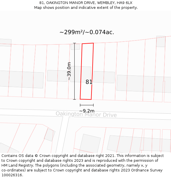 81, OAKINGTON MANOR DRIVE, WEMBLEY, HA9 6LX: Plot and title map