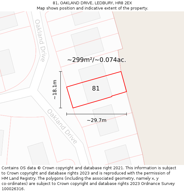 81, OAKLAND DRIVE, LEDBURY, HR8 2EX: Plot and title map