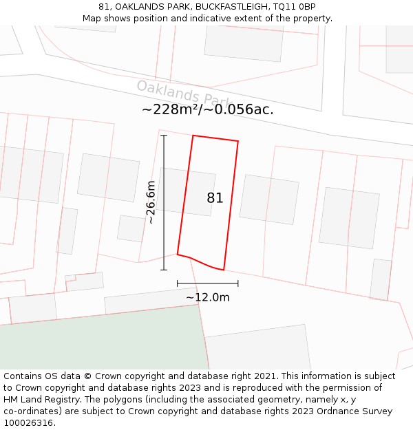 81, OAKLANDS PARK, BUCKFASTLEIGH, TQ11 0BP: Plot and title map