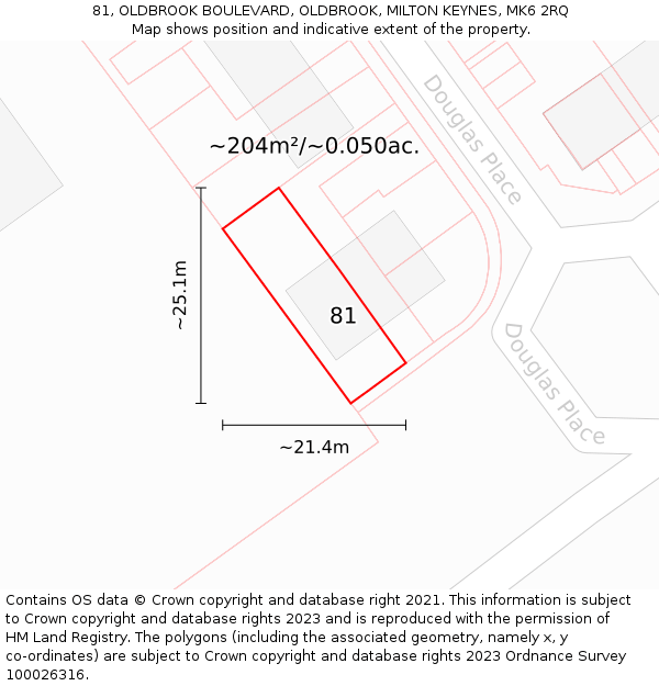 81, OLDBROOK BOULEVARD, OLDBROOK, MILTON KEYNES, MK6 2RQ: Plot and title map