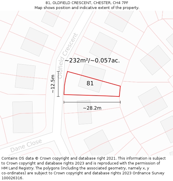 81, OLDFIELD CRESCENT, CHESTER, CH4 7PF: Plot and title map