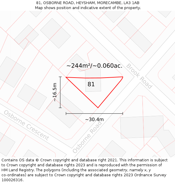 81, OSBORNE ROAD, HEYSHAM, MORECAMBE, LA3 1AB: Plot and title map