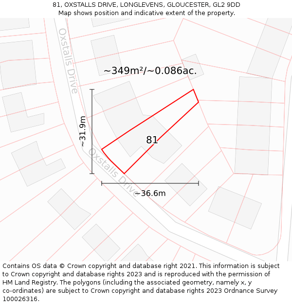 81, OXSTALLS DRIVE, LONGLEVENS, GLOUCESTER, GL2 9DD: Plot and title map